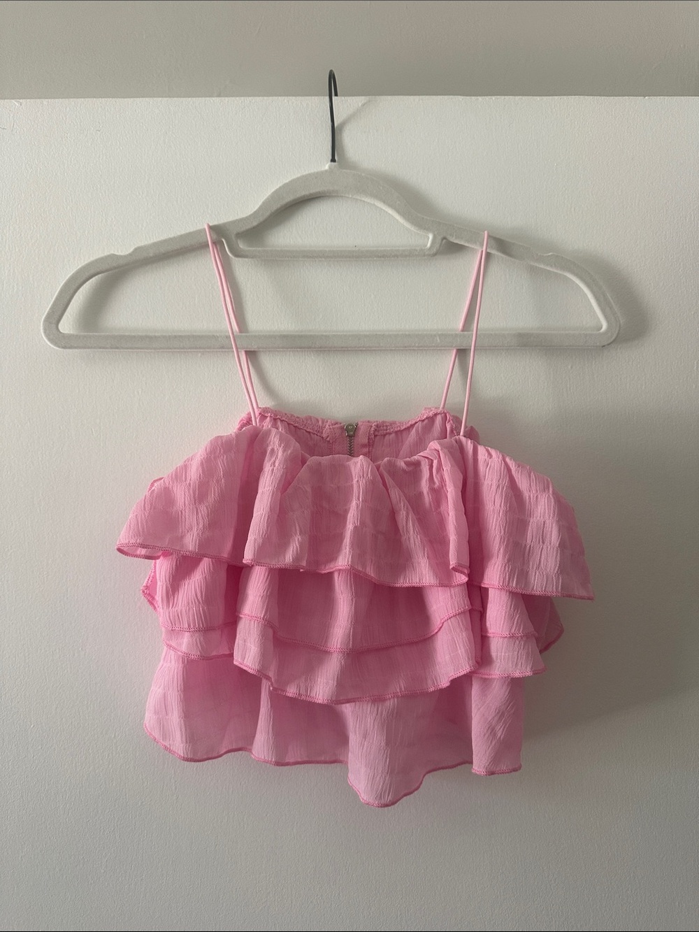 Pink Tiered Ruffle Spaghetti Strap Top | Size S
